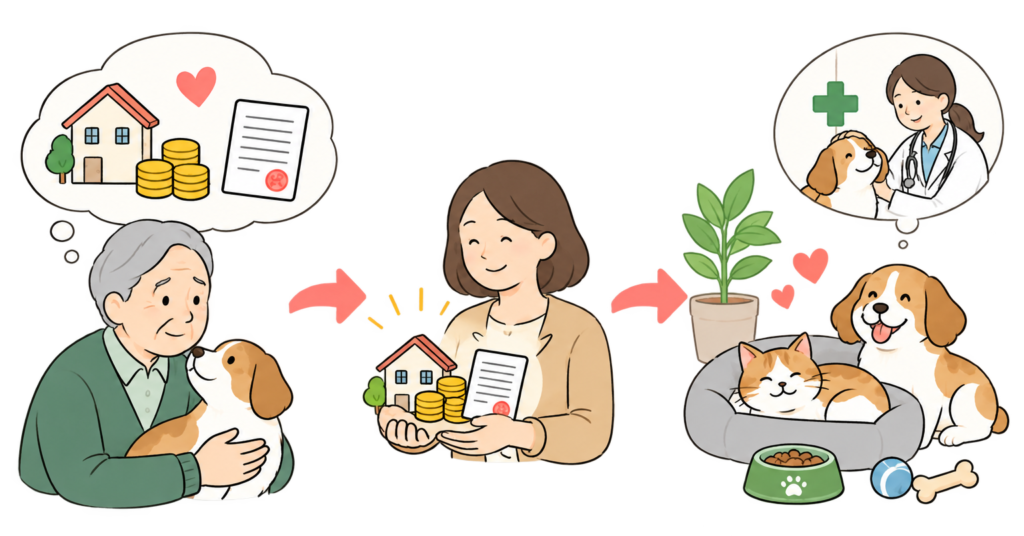 ペット信託の流れのイラスト