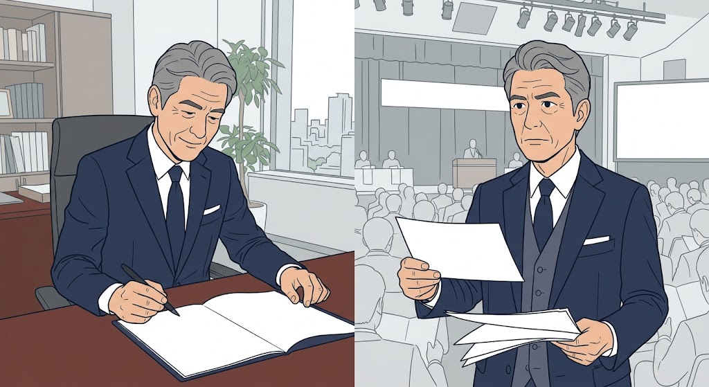 立場・役割が二つある社長のイラスト