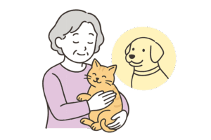 ペットを可愛がる高齢者のイラスト